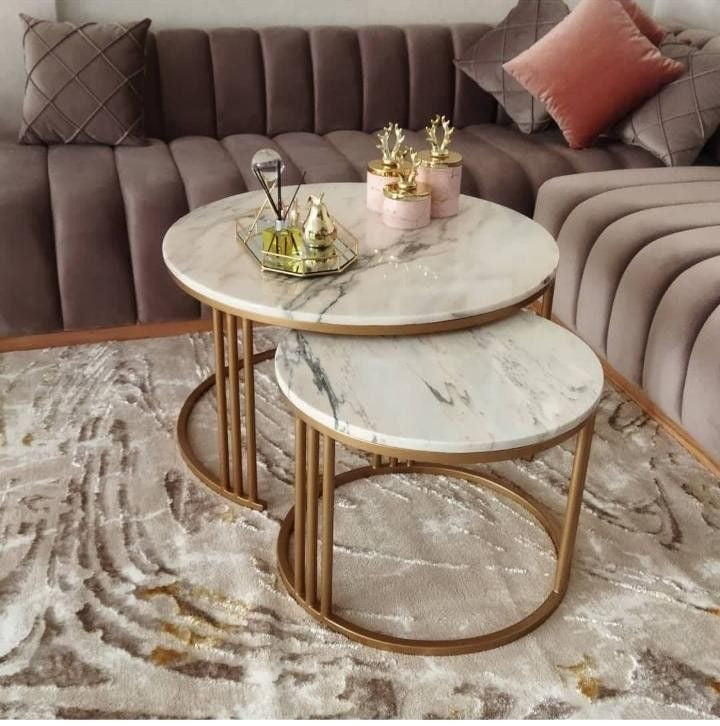 ✨ Double Table Basse Marbre & Or – Chic et Raffinée ✨