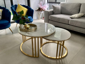✨ Double Table Basse Marbre & Or – Chic et Raffinée ✨