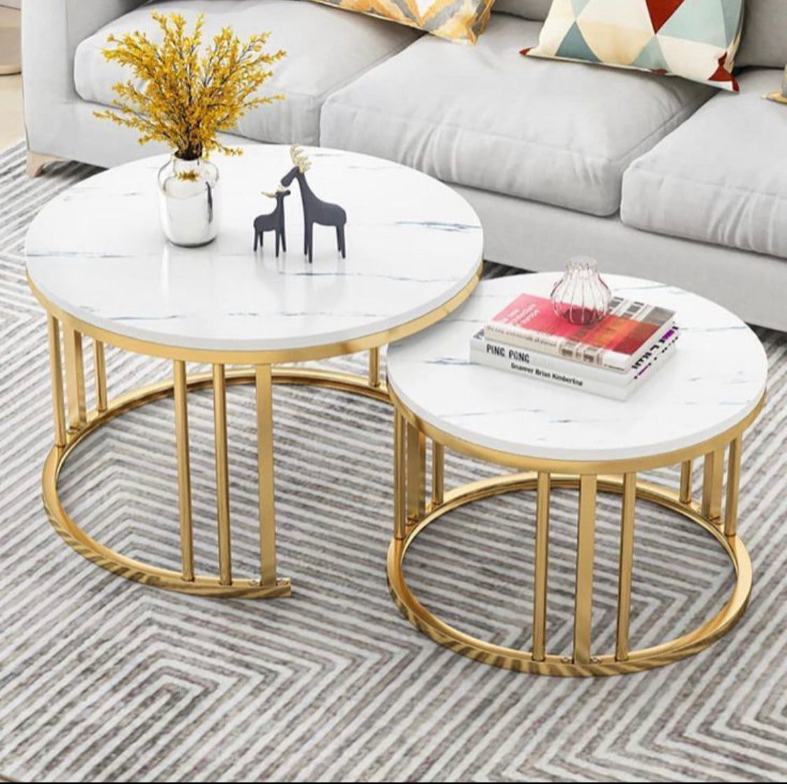 ✨ Double Table Basse Marbre & Or – Chic et Raffinée ✨