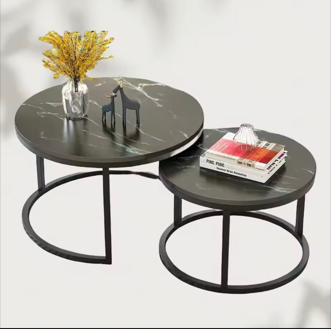 🖤✨ Double Table Basse en Marbre 🪨 – Élégance & Gain de Place